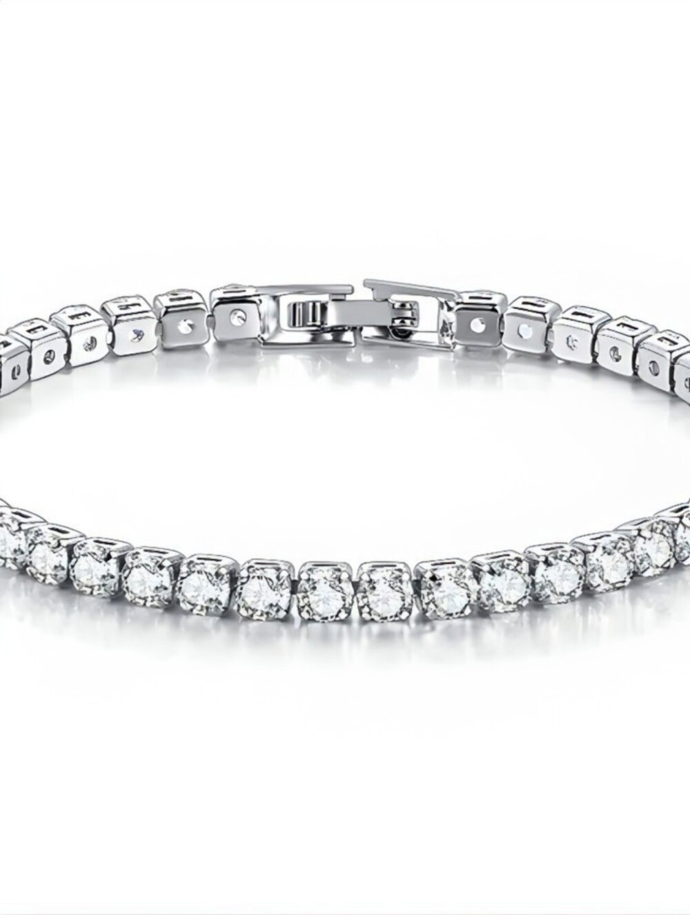 7" cubic zirconia silver tennis bracelet round studs; NWOT